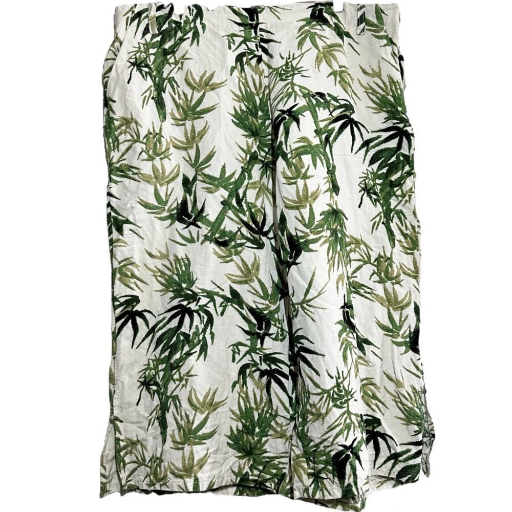 J.Jill Linen Culotte Pants Barley Bamboo Tropical Palm Leaf Wide Crop XL Petite - Picture 2 of 7